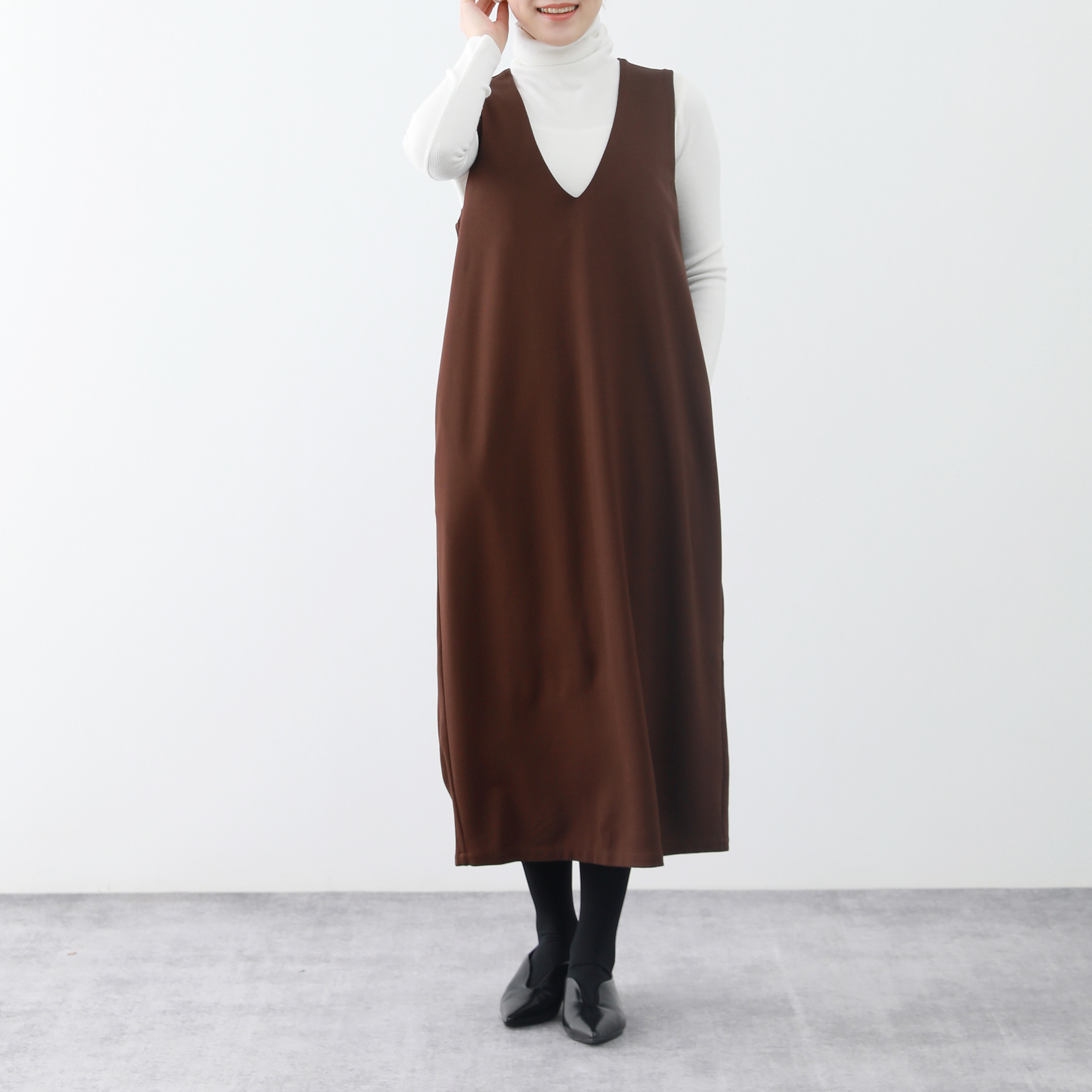 裾上げ無料♪サイズオーダー可♪全18色　コットンストレッチ　Vネック　ロングワンピース ♪オーダーサイズ可