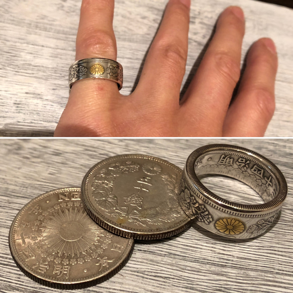 大日本旭日50銭銀貨　金18kメッキ仕上げコインリング 4枚目の画像