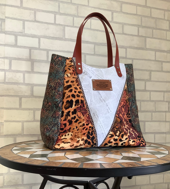 ハンドメイド トートバッグ 大きめ グラデーション ペイズリー柄 マチ 
