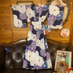 和洋折衷 浴衣 リメイク ワンピース ドレス 帯サッシュベルト レトロ 古着 和 モダン  W-264 6枚目の画像