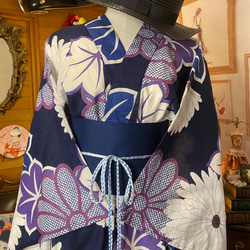 和洋折衷 浴衣 リメイク ワンピース ドレス 帯サッシュベルト レトロ 古着 和 モダン  W-264 2枚目の画像