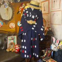 和洋折衷 浴衣 リメイク ワンピース ドレス レトロ 古着 和 モダン W-265 4枚目の画像