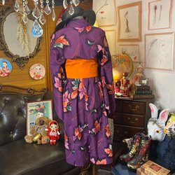 和洋折衷 浴衣 リメイク ワンピース ドレス 名古屋帯サッシュベルト レトロ 古着 和 モダン W-266 5枚目の画像