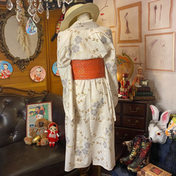 和洋折衷 浴衣 リメイク ワンピース ドレス 帯サッシュベルト レトロ 古着 和 モダン W-267 4枚目の画像