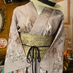 和洋折衷 浴衣 リメイク ワンピース ドレス 帯サッシュベルト レトロ 古着 和 モダン W-269 2枚目の画像