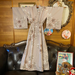 和洋折衷 浴衣 リメイク ワンピース ドレス 帯サッシュベルト レトロ 古着 和 モダン W-269 7枚目の画像