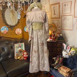 和洋折衷 浴衣 リメイク ワンピース ドレス 帯サッシュベルト レトロ 古着 和 モダン W-269 5枚目の画像