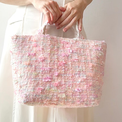 マチ広めトートバッグ ピンク ツイード さくら色 ご褒美 プレゼント