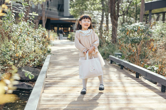 レッスンバッグ お稽古バッグ 入園 入学 絵本バッグ 図書バッグ 音楽バッグ キャンバス 幼稚園 小学生 イニシャル ア 3枚目の画像