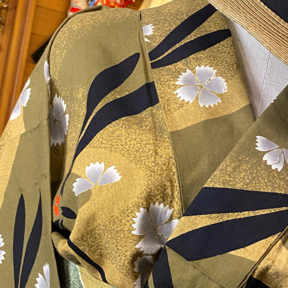 和洋折衷 浴衣 リメイク ワンピース ドレス 帯サッシュベルト レトロ 古着 和 モダン W-272 7枚目の画像