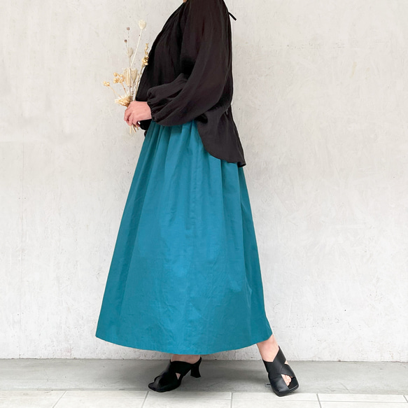 丈オーダー可 シルクタロン加工ブロードのギャザースカート ティールブルー 大きい 小さいサイズ nunono-63 5枚目の画像