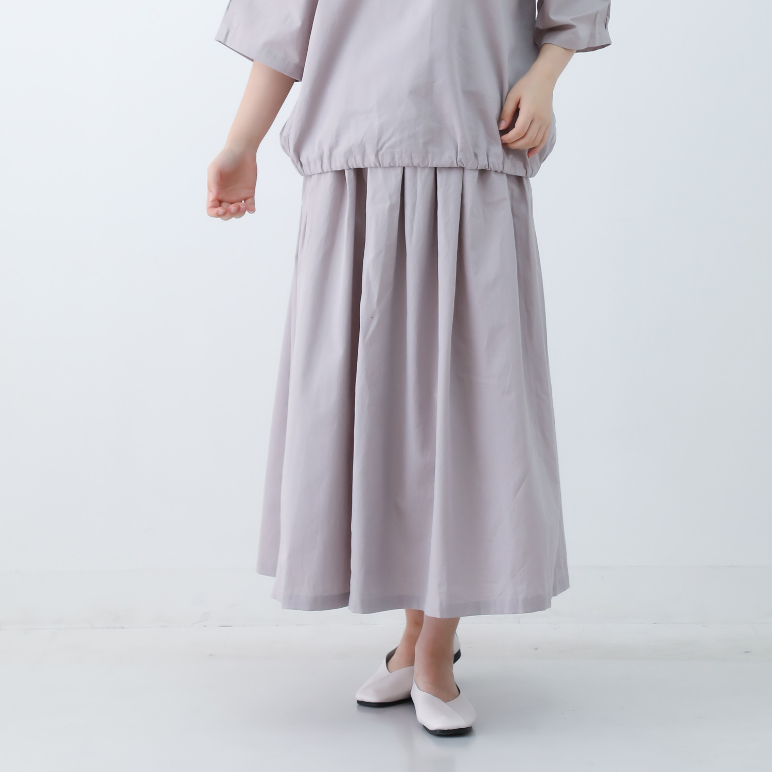 シルクタロン加工ブロードのギャザースカート 丈オーダー可 ピンクグレー 大きい 小さいサイズ nunono-63