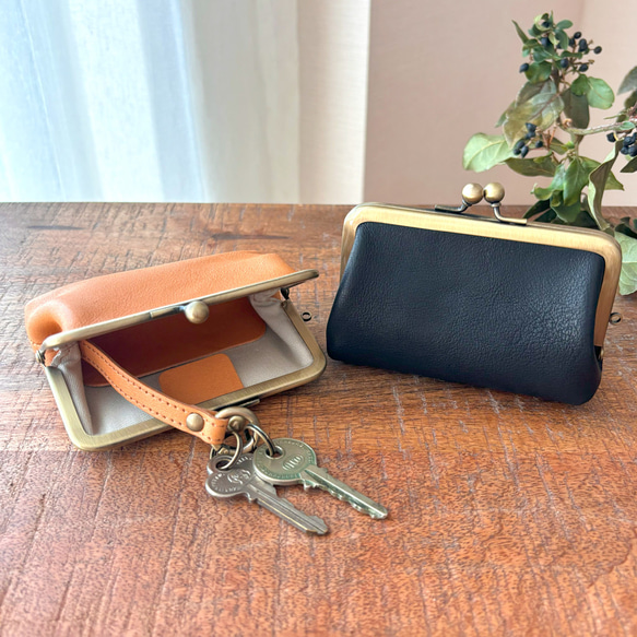 がま口 キーケース 革 栃木レザー ナチュラル カードケース スマート