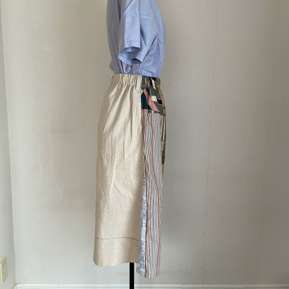 ブルー系MODAコットンパッチワーク　台形スカート 4枚目の画像