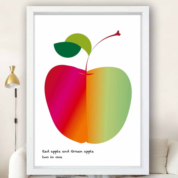 赤りんご青りんご　フルーツ　イラスト　ポスター　A4 A3 A2 A1　アート  　アートポスター　sei検索　2681 1枚目の画像