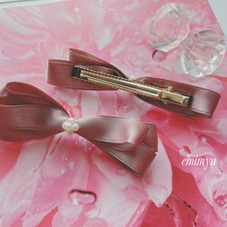 Pearl Elegant Satin Ribbon Hair Pin 2枚目の画像