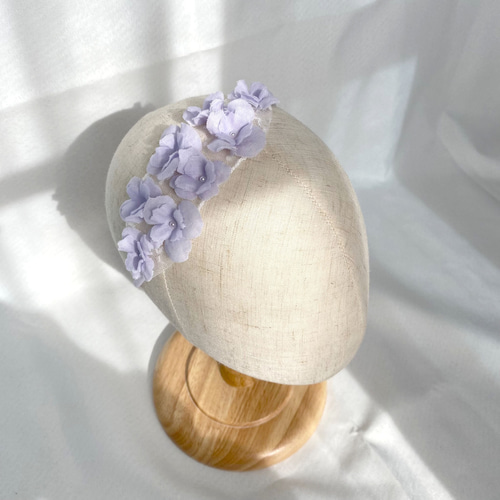 アジサイの布花ベビーヘアバンド 出産祝い お宮参り 結婚式 お呼ばれ