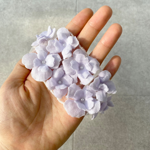 アジサイの布花ベビーヘアバンド 出産祝い お宮参り 結婚式 お呼ばれ