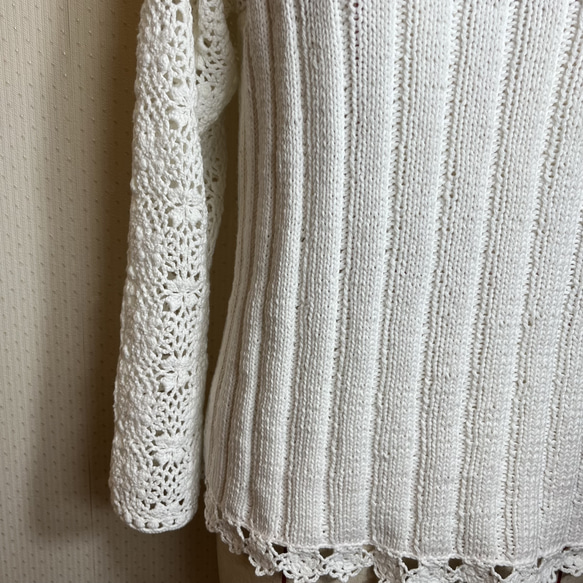 ［送料無料］白いコットン糸で手編みしたサマーセーター 7枚目の画像