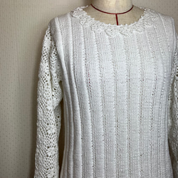 ［送料無料］白いコットン糸で手編みしたサマーセーター 6枚目の画像