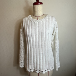 ［送料無料］白いコットン糸で手編みしたサマーセーター 1枚目の画像