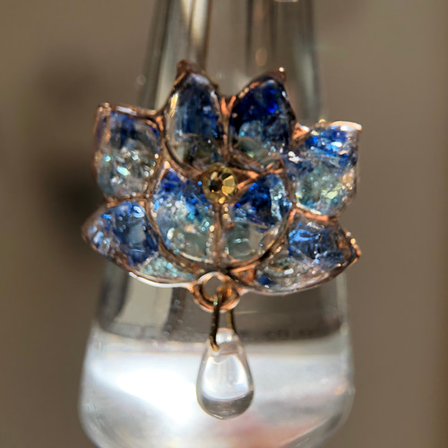 晴れやかブルー2025】琉球ガラス Lotus bébé リング 沖縄の海 蓮