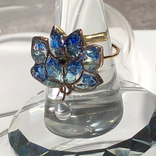 晴れやかブルー2025】琉球ガラス Lotus bébé リング 沖縄の海 蓮