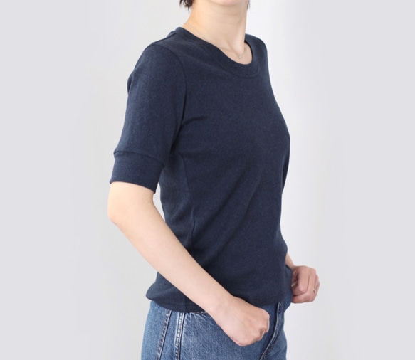 【yucco專屬】日本製造，有機棉，精心塑形成人四分之一袖羅紋袖口T卹【尺寸及顏色可選】 第2張的照片