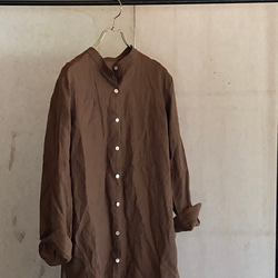 スタンドカラーlong shirt/ロングシャツ　モカブラウン 15枚目の画像