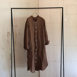 スタンドカラーlong shirt/ロングシャツ　モカブラウン 16枚目の画像