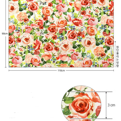 韓国製 花柄 水彩画風のローズ バラ柄 生地 コットン100％シーチング Water Rose 14枚目の画像