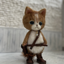 Kさま　ご予約商品　うさみみ帽子のごーぐるにゃんこ 羊毛フェルト ねこ ぬいぐるみ 7枚目の画像