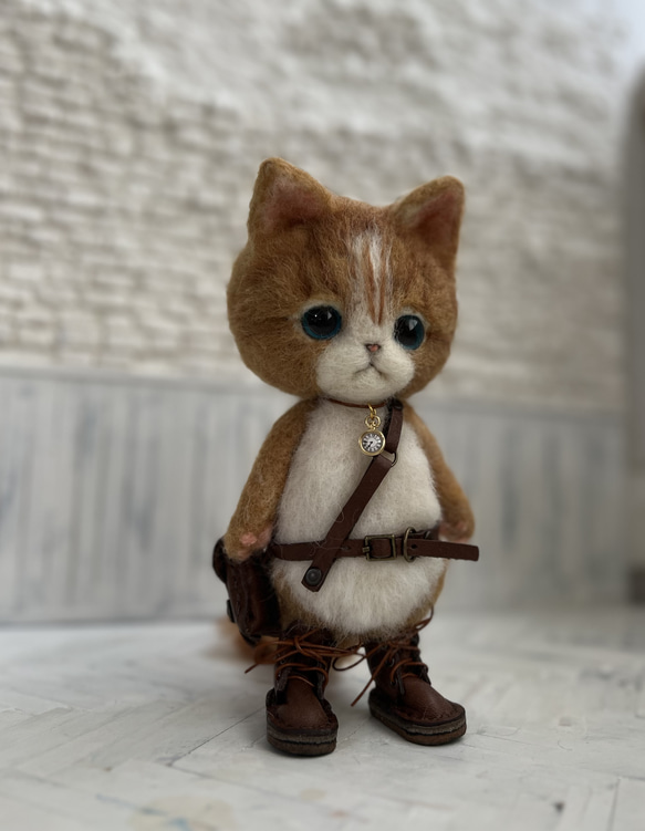 Kさま　ご予約商品　うさみみ帽子のごーぐるにゃんこ 羊毛フェルト ねこ ぬいぐるみ 7枚目の画像