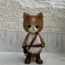 Kさま　ご予約商品　うさみみ帽子のごーぐるにゃんこ 羊毛フェルト ねこ ぬいぐるみ 6枚目の画像