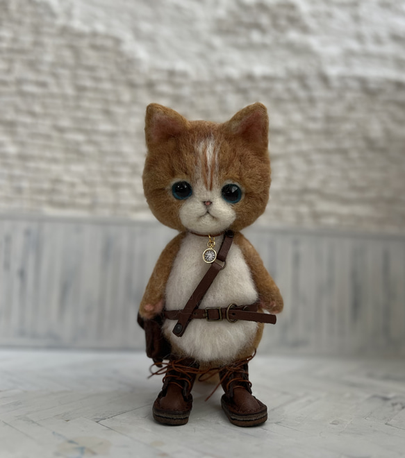 Kさま　ご予約商品　うさみみ帽子のごーぐるにゃんこ 羊毛フェルト ねこ ぬいぐるみ 6枚目の画像