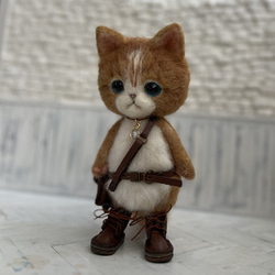 Kさま　ご予約商品　うさみみ帽子のごーぐるにゃんこ 羊毛フェルト ねこ ぬいぐるみ 8枚目の画像