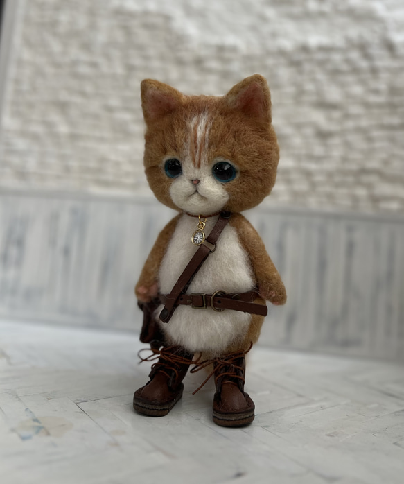 Kさま　ご予約商品　うさみみ帽子のごーぐるにゃんこ 羊毛フェルト ねこ ぬいぐるみ 8枚目の画像