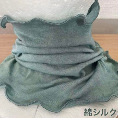 特別色さらさらすべすべ肌感、綿シルク手染めオリーブグリーン手作り 