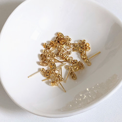 サージカルステンレス スタッドピアス 丸玉3㍉ ゴールド 6個 金具 カン付き キャッチ パーツ 2枚目の画像