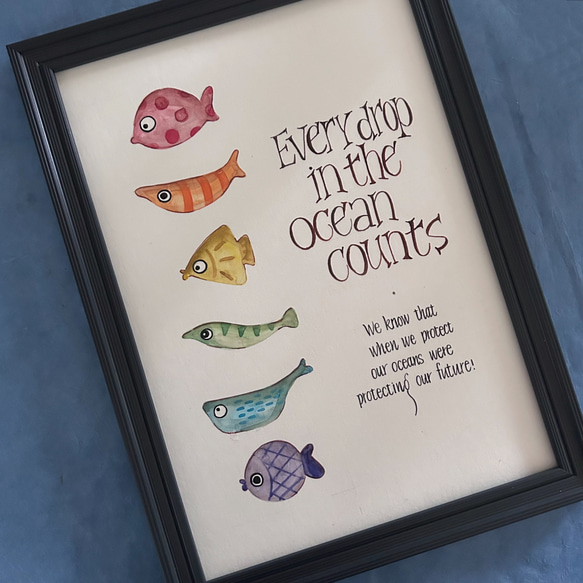 魚の水彩イラストと手書き文字 1枚目の画像