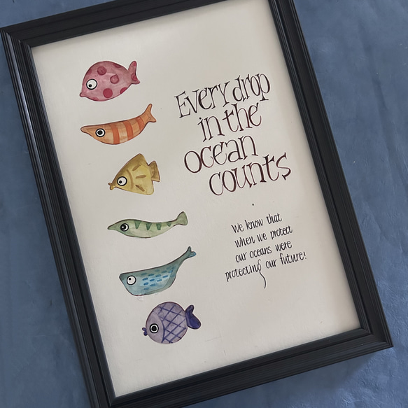 魚の水彩イラストと手書き文字 2枚目の画像