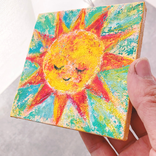 原画】抽象画 家族を照らす太陽 10cm角 キャンバス 送料無料