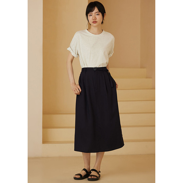 テンセルリネン混紡スカート　ゴムウエストスカート　通勤スカート　紺　S-XL #540 11枚目の画像
