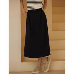 テンセルリネン混紡スカート　ゴムウエストスカート　通勤スカート　紺　S-XL #540 3枚目の画像