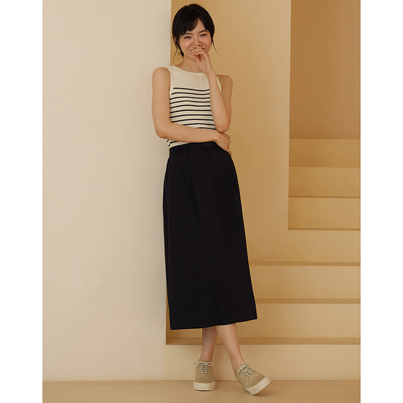 テンセルリネン混紡スカート　ゴムウエストスカート　通勤スカート　紺　S-XL #540 10枚目の画像