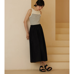 テンセルリネン混紡スカート　ゴムウエストスカート　通勤スカート　紺　S-XL #540 2枚目の画像