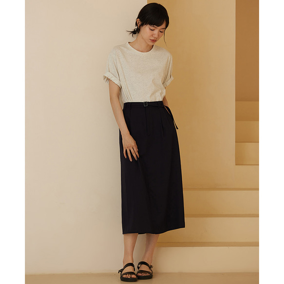 テンセルリネン混紡スカート　ゴムウエストスカート　通勤スカート　紺　S-XL #540 4枚目の画像
