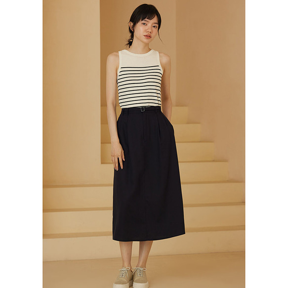 テンセルリネン混紡スカート　ゴムウエストスカート　通勤スカート　紺　S-XL #540 7枚目の画像