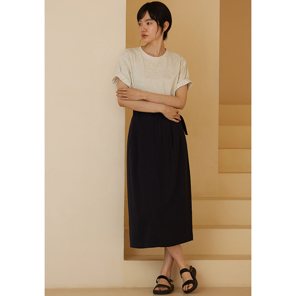 テンセルリネン混紡スカート　ゴムウエストスカート　通勤スカート　紺　S-XL #540 9枚目の画像
