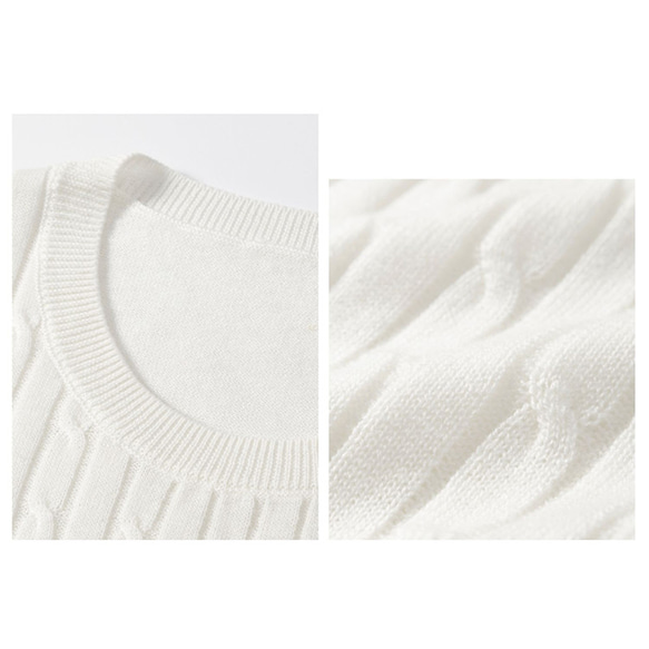 ウール混紡ニットTシャツ　丸襟ニット半袖Tシャツ　ホワイト　フリーサイズ　#541 12枚目の画像